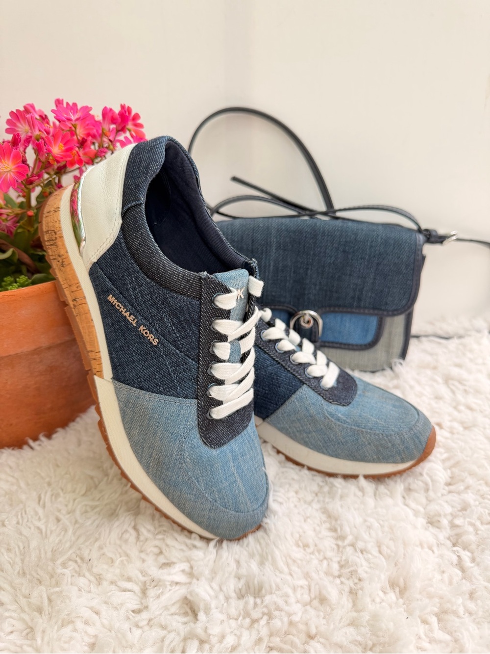Michael Kors Y2K Denim Patchwork Sneaker & Crossbody Bag Bundle Set